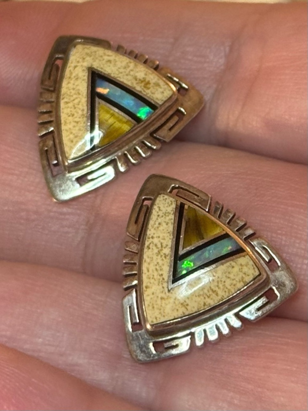 Native American Sterling VTG Inlay Earrings - Picture 16 of 16